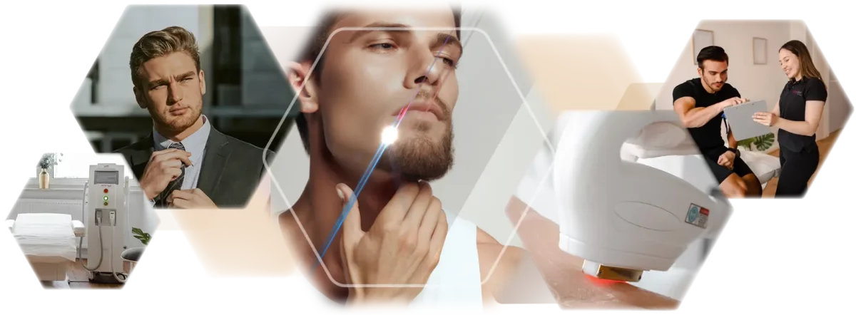 Collage photoset man treatment hair freedom Heidelberg face beard advice